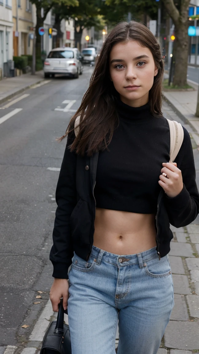 photo d'une jeune fille de 21 ans qui est dans la rue et qui tire la longue