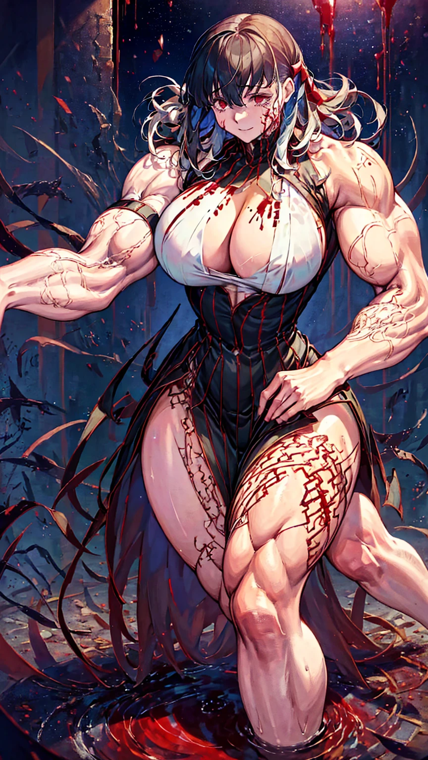 ((bloodstains)), ((respingos de bloodstains)), ((bloodstains nas roupas)), ((mancha de bloodstains)), hospital, (nurse uniform), (has an electric saw), (zombie's), absurderes, foto RAW, extremely delicate and beautiful, Masterpiece artwork, muscular woman, extremamente musculosa extremely large physique, extremely muscular legs, extremely muscular arms, extremely large physique, very muscular,best qualityer, ultra-high resolution, 32k, hyper realist, ultra-detailed, Detailed Description, skin fair, 20 year, crying mole, 耳环, Colossal, short medium hair, wavyhair, evil smile, full body shot, bloodstains, bloodstains no corpo, bloodstains na faca , eu que ro bloodstains, muito bloodstains, coloca bloodstains,