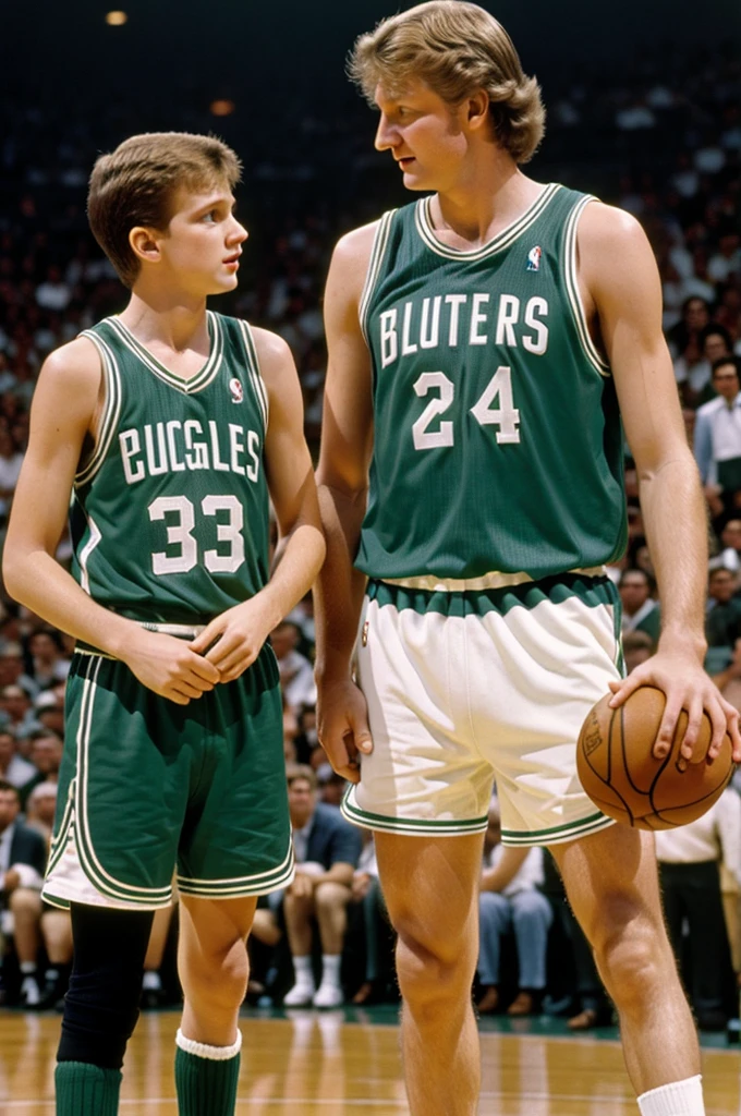 A tall, young boy with Larry Bird