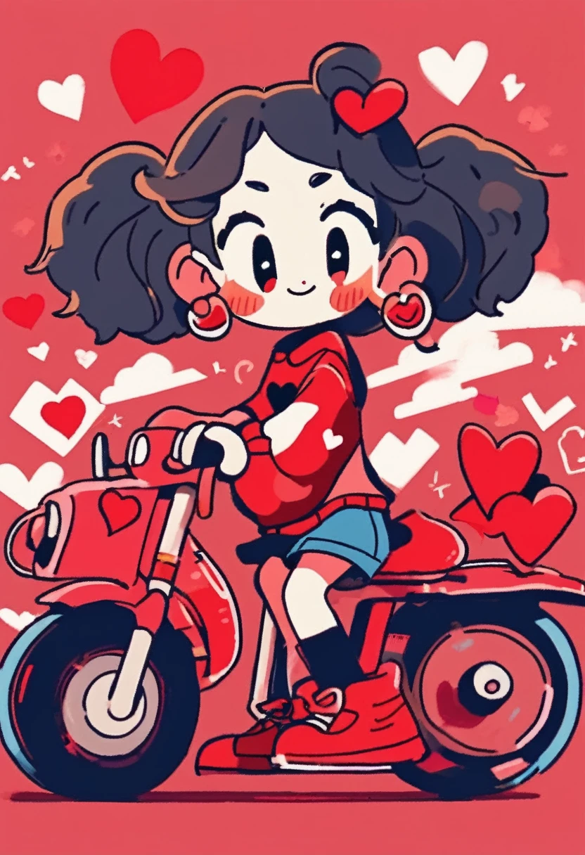 Make a Disney character/pixar as if it were an emotion in the form of a child with heart earrings looking in love heart in the eyes and red clothes features of a and Disney animation