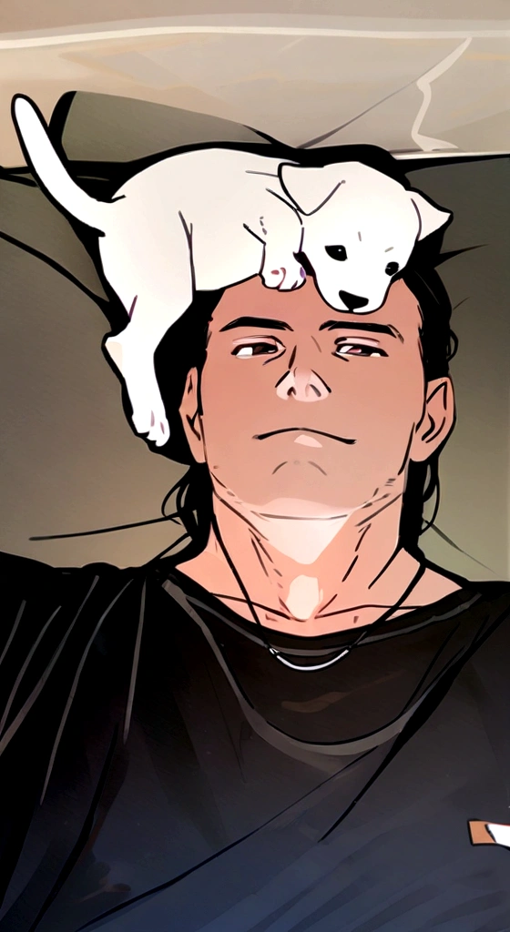 A Caucasian man and his puppy