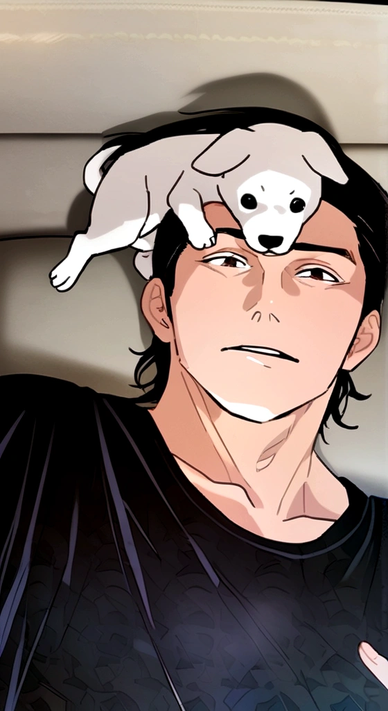 A Caucasian man and his puppy