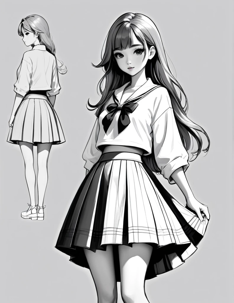 character concept design, line art,clothing design sketch,a skirt,High quality illustrationtiz,meticuloso,pencil drawing,pen painting,