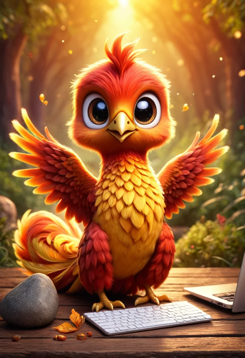 poster design:Cute little phoenix bird very happy,velues, com laptop