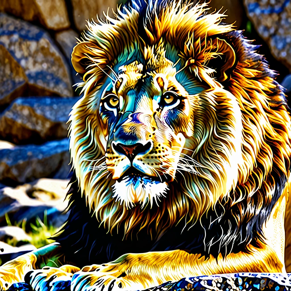 Lion fulled with gold shine like a diamond