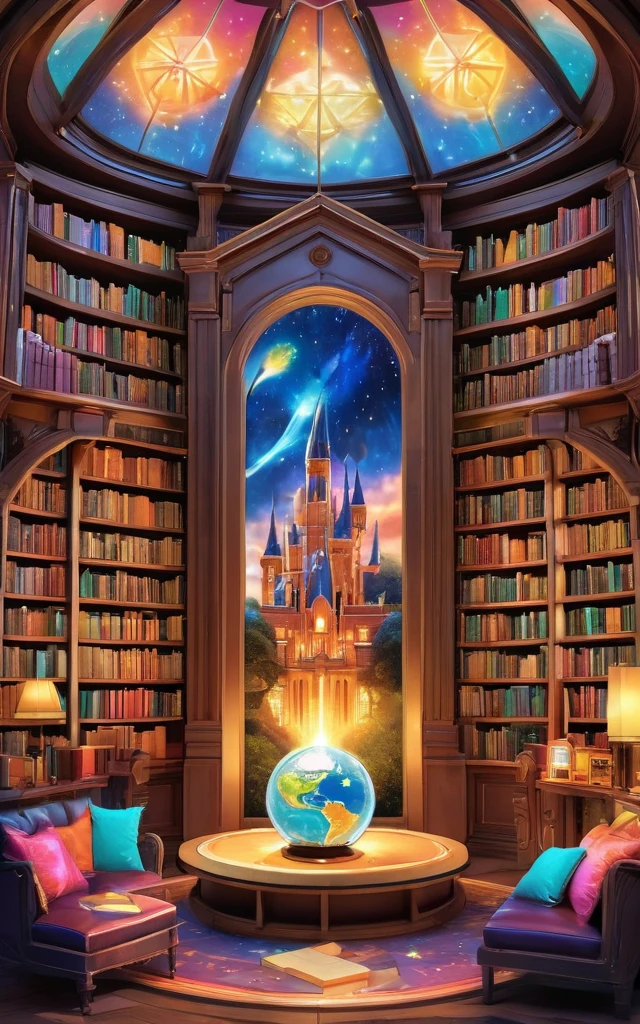 Library of Magic,full of books,Movable bookshelf,Convertible Bookshelf,Interactive Screen,High-tech learning tools,A vibrant and fascinating world of puzzles