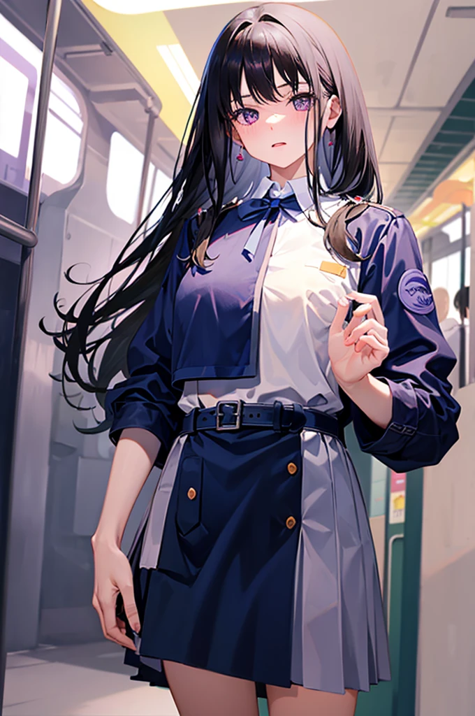 1 boy, pov hands, grab breasts、、1 boy, pov hands, grab breasts、Black Hair、Semi-long hair、Pale purple eyes、Small breasts、Small breasts、手でHide、hand bra、school uniform、Hide、Black Skirt、Blushing、school uniform、Embarrassed expression、日本の、Black Skirt、Not wearing a bra、Black Hair、Semi-long hair、Pale purple eyes、、Blushing、lipstick、Perfect hands、Detailed hands、on the train、、hand bra、toilet