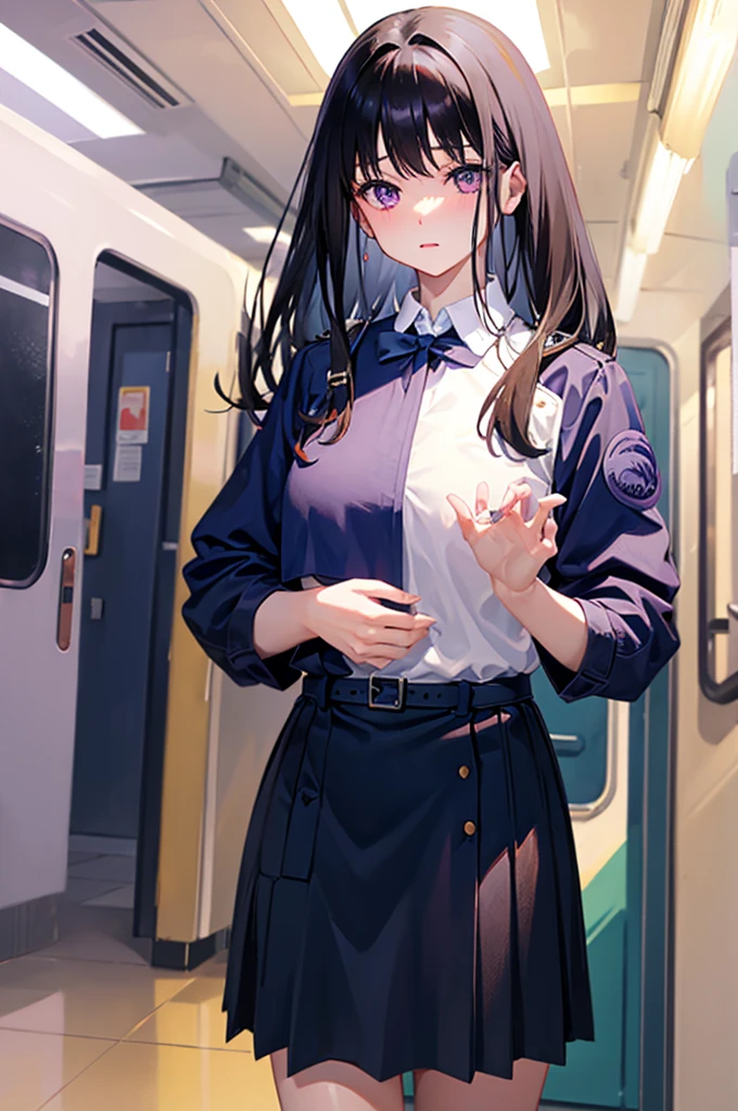 1 boy, pov hands, grab breasts、、1 boy, pov hands, grab breasts、Black Hair、Semi-long hair、Pale purple eyes、Small breasts、Small breasts、手でHide、hand bra、school uniform、Hide、Black Skirt、Blushing、school uniform、Embarrassed expression、日本の、Black Skirt、Not wearing a bra、Black Hair、Semi-long hair、Pale purple eyes、、Blushing、lipstick、Perfect hands、Detailed hands、on the train、、hand bra、toilet