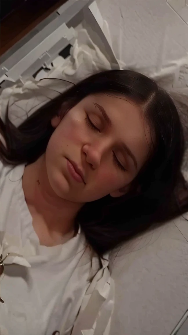 Elise, , eyes closed , lying, from above