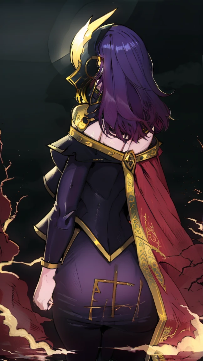 4k, high quality, cowboy shot, digital painting of beautiful young girl, witch, long dark purple hair, flowing hair, giant witches hat, long black cloak, big breasts, fully clothed, layers of cloth clothing, witch clothes, covered in darkness, in the night, night time street girl wearing a gas mask profile view armor good hand 1k
