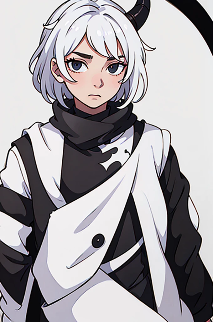 For a girl who has voluminous white hair tied in a ponytail, wears a black blindfold, Wearing black clothes and a sexy black skirt