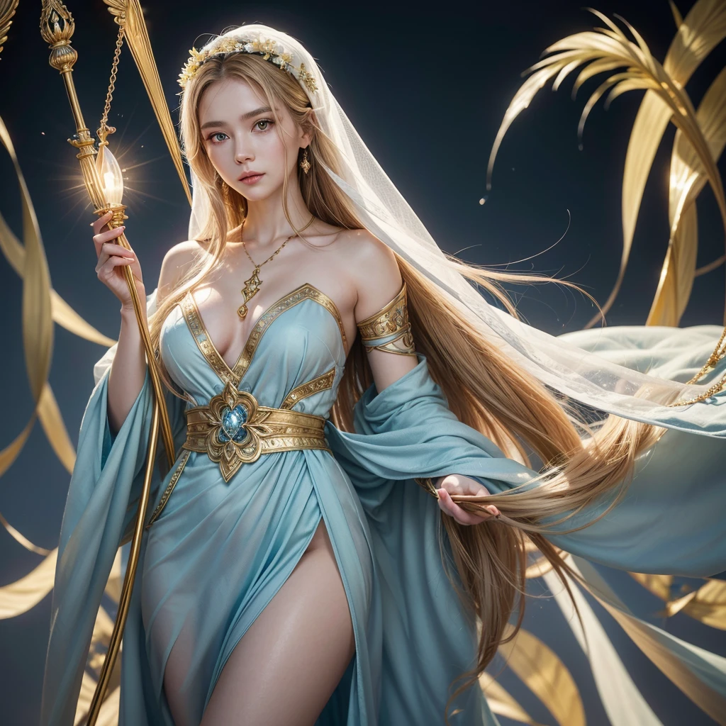 Ward of Compassion: Wards resist 50% of incoming weapon damage, providing strong protection in combat. Seraphina is a serene and graceful Breton, standing at 5'6" with a slender, willowy build. Her long, flowing hair is a soft, honey-blonde, often adorned with delicate flowers that she picks from the wild. Her eyes are a deep, soothing blue, radiating warmth and kindness. Her fair skin glows with an inner light, a testament to her divine connection to Mara.
She wears elegant robes of white and gold, adorned with intricate embroidery depicting symbols of Mara and motifs of love and peace. Over her shoulders, she drapes a light blue cloak that flows gently in the wind, symbolizing her role as a healer and protector. Seraphina carries a staff of polished wood, topped with a crystal that emits a soft, golden glow, used both as a focus for her magic and as a symbol of her divine mission.