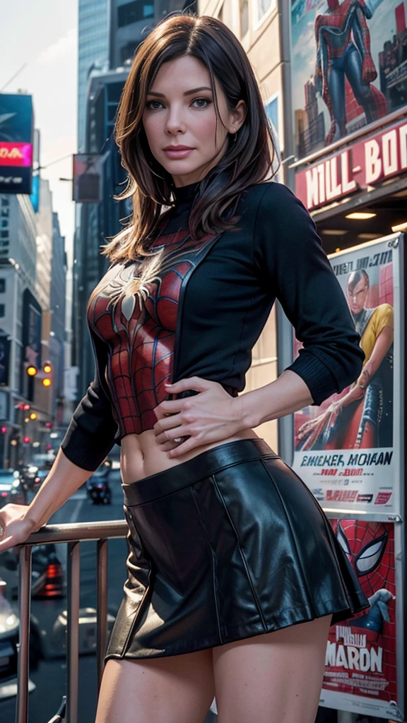 Sandra Bullock、マーベルコミックの映画Poster、so beautiful、Movies about Spider-Man、sexy、whole body、Wearing a skirt、Premiere Date、Poster、belly buttonを突き出す、new york、She's wearing a ripped Spiderman suit、The suit is torn、Wearing a skirt、Red and black color scheme、dynamic、masterpiece、Highest quality、Super detailed、Very detailed、Delicate and beautiful shine、Ultra-high resolution、Cinematic、break、breakドロップ、(Torn clothes:1.5)、(Wet clothes:1.4)、Bare shoulders、Real Rain、Wet Hair、belly button、Exposed Skin、sexyな肩を披露