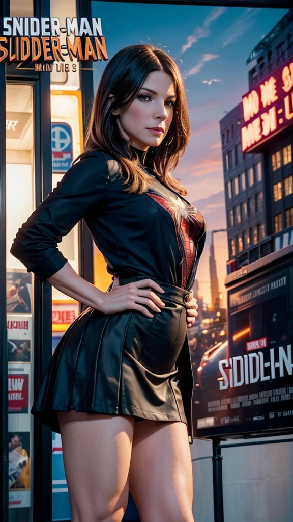 Sandra Bullock、マーベルコミックの映画Poster、so beautiful、Movies about Spider-Man、sexy、whole body、Wearing a skirt、Premiere Date、Poster、belly buttonを突き出す、new york、She's wearing a ripped Spiderman suit、The suit is torn、Wearing a skirt、Red and black color scheme、dynamic、masterpiece、Highest quality、Super detailed、Very detailed、Delicate and beautiful shine、Ultra-high resolution、Cinematic、break、breakドロップ、(Torn clothes:1.5)、(Wet clothes:1.4)、Bare shoulders、Real Rain、Wet Hair、belly button、Exposed Skin、sexyな肩を披露