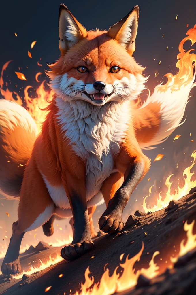 fox on fire, High definition, battle, bright sunny, expression of courage, 4K, 真实感