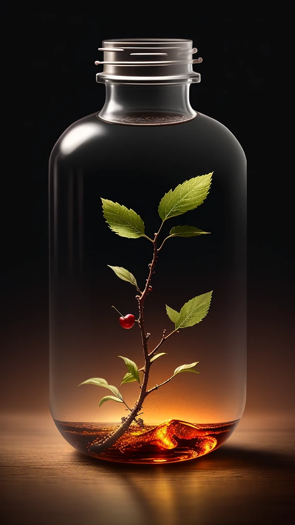 Cherry tree in a bottle,Growing from a bottle,Protruding nipples,fluffy,Realistically,Refraction of atmospheric light,photograph:Lee Jeffries,Nikon d850 film stock photos 4 kodak portra 400 camera f1.6 shots,Rich colors,Ultra-realistic texture,Dramatic lighting,Unreal Engine Trending on Artstation cinestill 800,Style-Glass