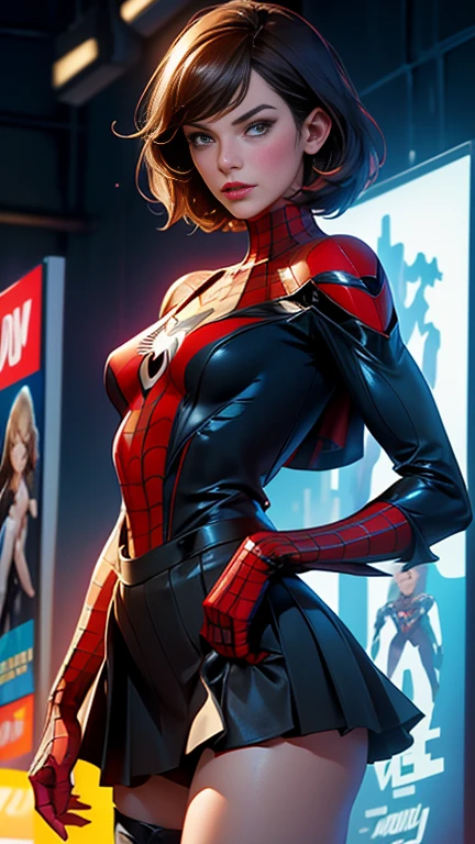 Milla Jovovich、マーベルコミックの映画Poster、so beautiful、Movies about Spider-Man、sexy、whole body、Wearing a skirt、Premiere Date、Poster、belly buttonを突き出す、new york、She's wearing a ripped Spiderman suit、The suit is torn、Wearing a skirt、Red and black color scheme、dynamic、masterpiece、Highest quality、Super detailed、Very detailed、Delicate and beautiful shine、Ultra-high resolution、Cinematic、break、breakドロップ、(Torn clothes:1.5)、(Wet clothes:1.4)、Bare shoulders、Real Rain、Wet Hair、belly button、Exposed Skin、sexyな肩を披露