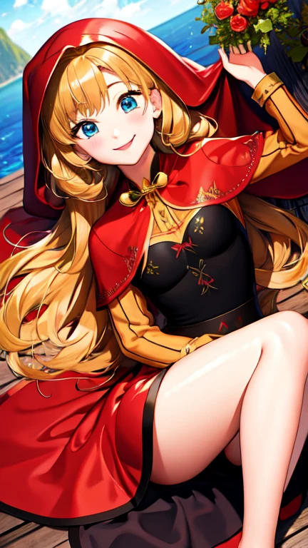 masterpiece, Highest quality, High resolution,Follow the prompts、Little Red Riding Hood、Long blonde、、smile、cute