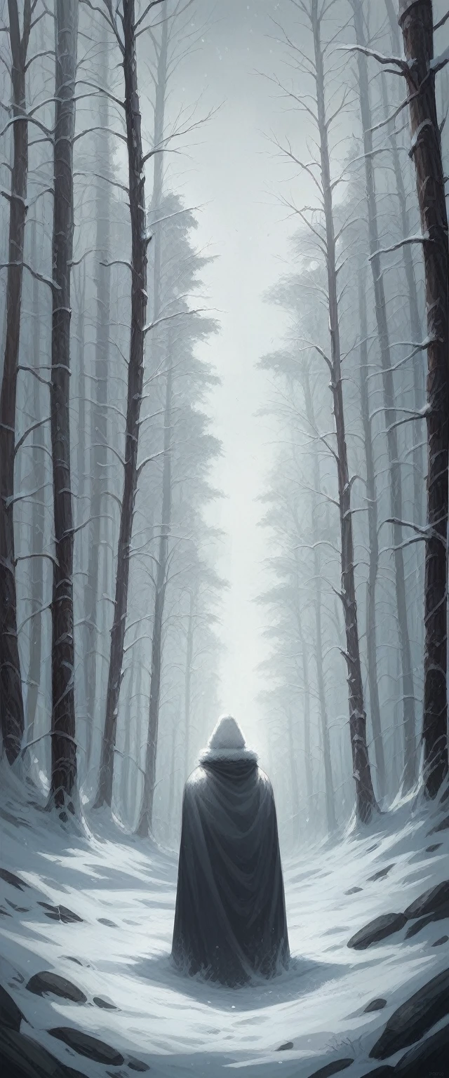 eldrichtech, hyper realistic photograph, film grain, Kodak portra 800, f1.8, a female white walker standing in a dense forest, beautiful face, detailed face, snow storm, heavy snow, snowy, haze, dim diffuse light