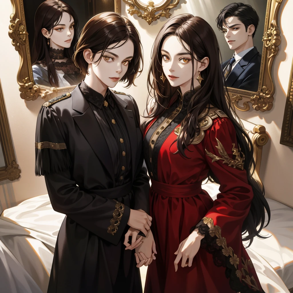 Older sister (18-year-old with black curly hair) and sister (Blonde, 12 years old, Straight, Long hair), Brother hugging, Brother on his brother's lap with a gentle smile, close-up, Upper body, siblings, fluttering chest, Two naked men, Two brothers, in the room, Close siblings、Man to man、Man's body、Boy's body、slim body、Inter-strands、penises、buttock、Gay Men