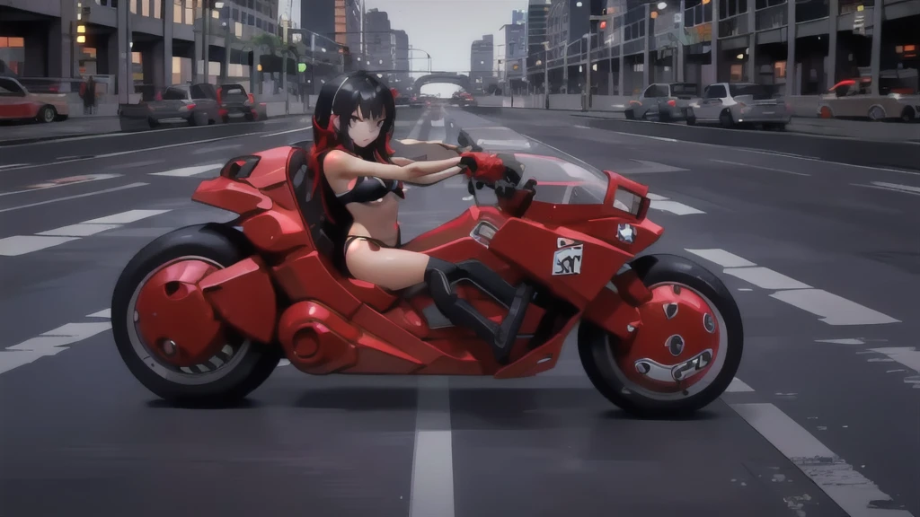 masterpiece,high quality,
1girl,(bikini:1.2),looking at viewer,
sidesliding,
from side,
side sliding,bigscooter,riding,slide,drift,tire,smoke,glowing,
city,road,cityscape,building,street,night,sky,city lights,