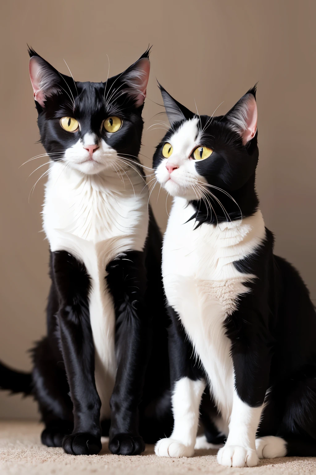  a black cat and a white cat.
