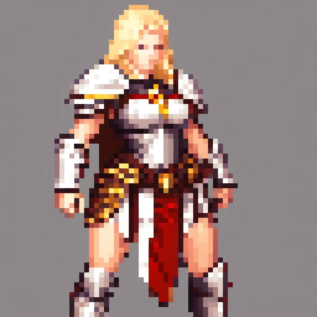 detailed portrait of a strong white woman, large arm muscles, knightly powers, holy red armor, fighter deamination look, battle-hardened warrior, intricate pixel art style, highly detailed, masterpiece, 8k, photorealistic