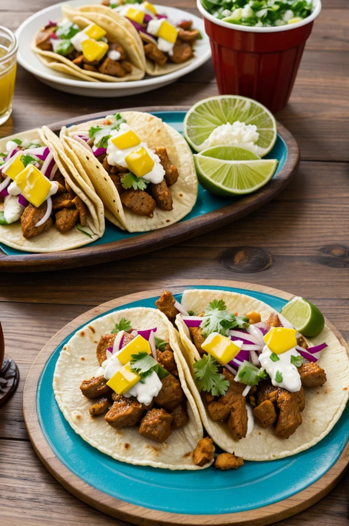 Happy rooster eating tacos