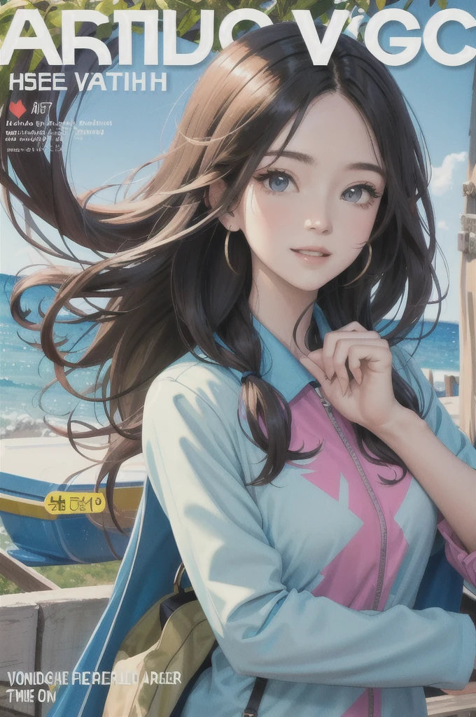 masterpiece, Highest quality, Spring outfit, Colorful Hair, Outdoor, Magazine Cover ,Upper Body,