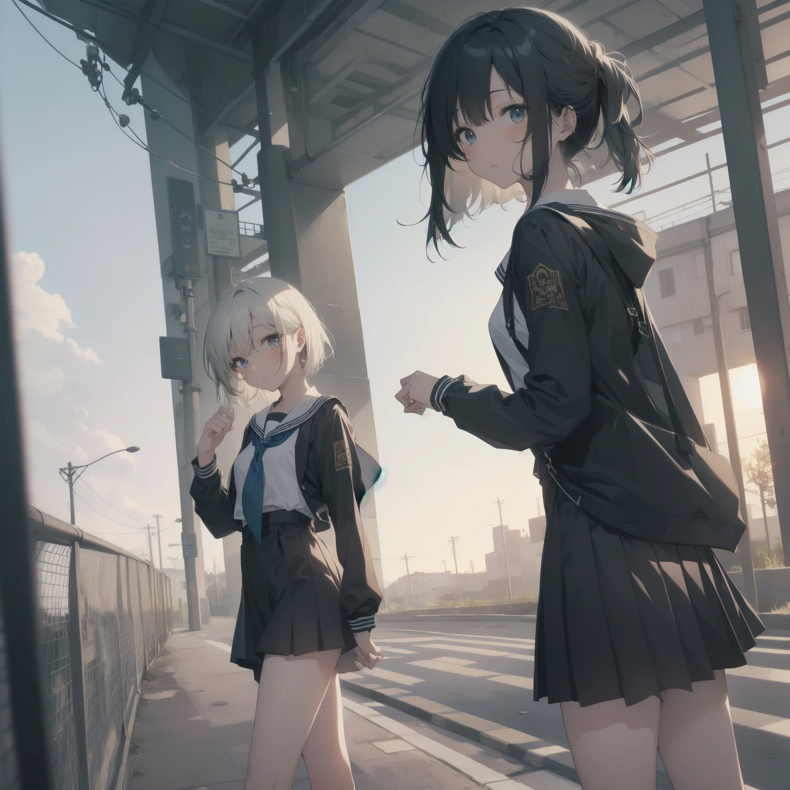 ultra-absurdres-Top quality by artist God, ultra-detailed, high resolution, anime moe artstyle, best anime 8k konachan wallpaper, pixiv contest winner, pool:2810, perfect anatomy,break, 1girl, (Please draw a girl walking sleepily to school alone. )break,(Solo,little female, 13-year-old:1.3),Full limbs, complete fingers,a junior high school student, (very short hair), short cut, flat chest, , small butt, small black eyes, beautiful detailed eyes, well-proportioned iris and pupils, expressive eyes, highres detailed hair, soft expression, salor school_uniform, sailor collar, serahuku, bow, pleated skirt,(Detailed Lighting), (Detailed background), in the School commute route. break,super detailed skin, Best cinematic lighting powered by famous artist, 8k,beauty illustration,photoshop_(medium),very aesthetic,break,((artist:sumiyao_(amam) )), artist:clamp ,artist:carnelian ,artist:kantoku ,