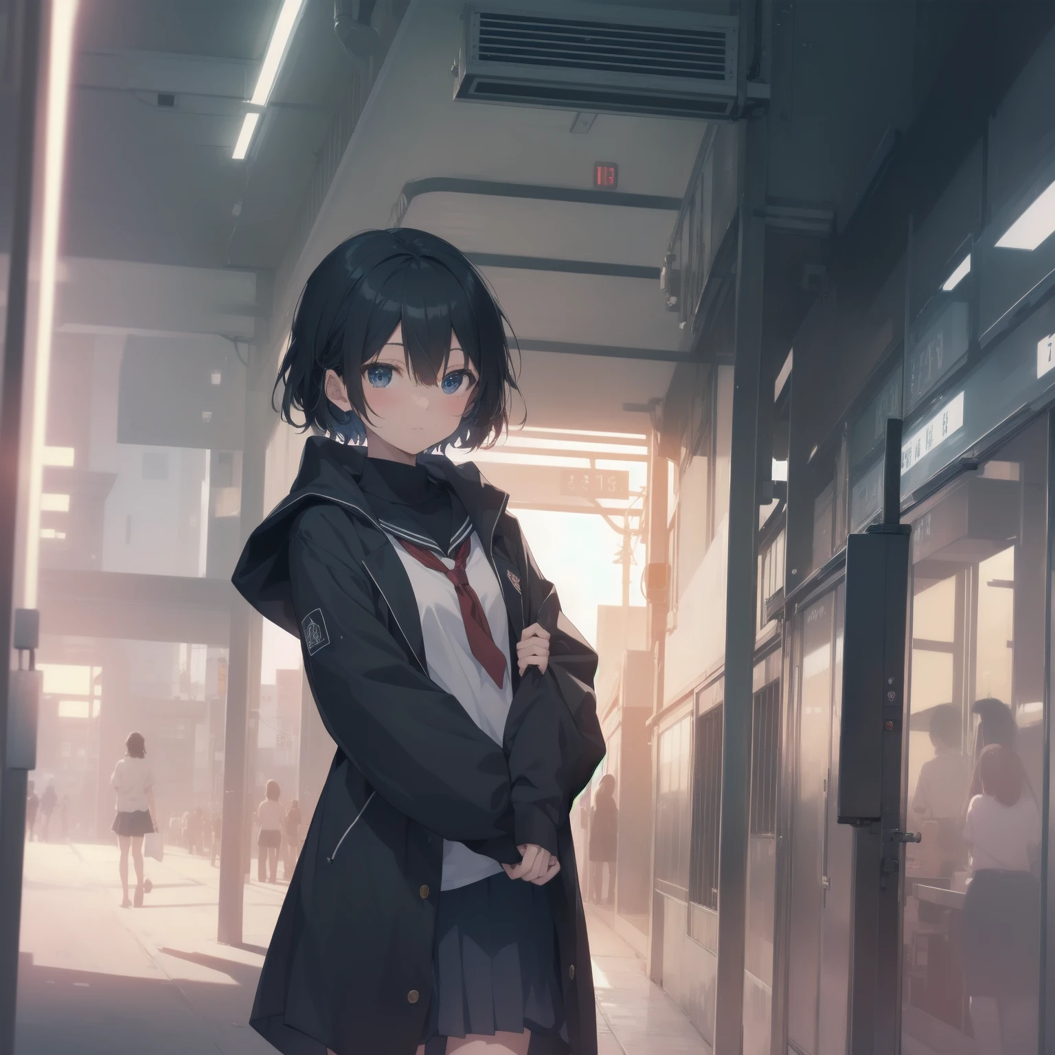ultra-absurdres-Top quality by artist God, ultra-detailed, high resolution, anime moe artstyle, best anime 8k konachan wallpaper, pixiv contest winner, pool:2810, perfect anatomy,break, 1girl, (Please draw a girl walking sleepily to school alone. )break,(Solo,little female, 13-year-old:1.3),Full limbs, complete fingers,a junior high school student, (very short hair), short cut, flat chest, , small butt, small black eyes, beautiful detailed eyes, well-proportioned iris and pupils, expressive eyes, highres detailed hair, soft expression, salor school_uniform, sailor collar, serahuku, bow, pleated skirt,(Detailed Lighting), (Detailed background), in the School commute route. break,super detailed skin, Best cinematic lighting powered by famous artist, 8k,beauty illustration,photoshop_(medium),very aesthetic,break,((artist:mattaku_mousuke )), artist:clamp ,artist:carnelian ,artist:kantoku ,
