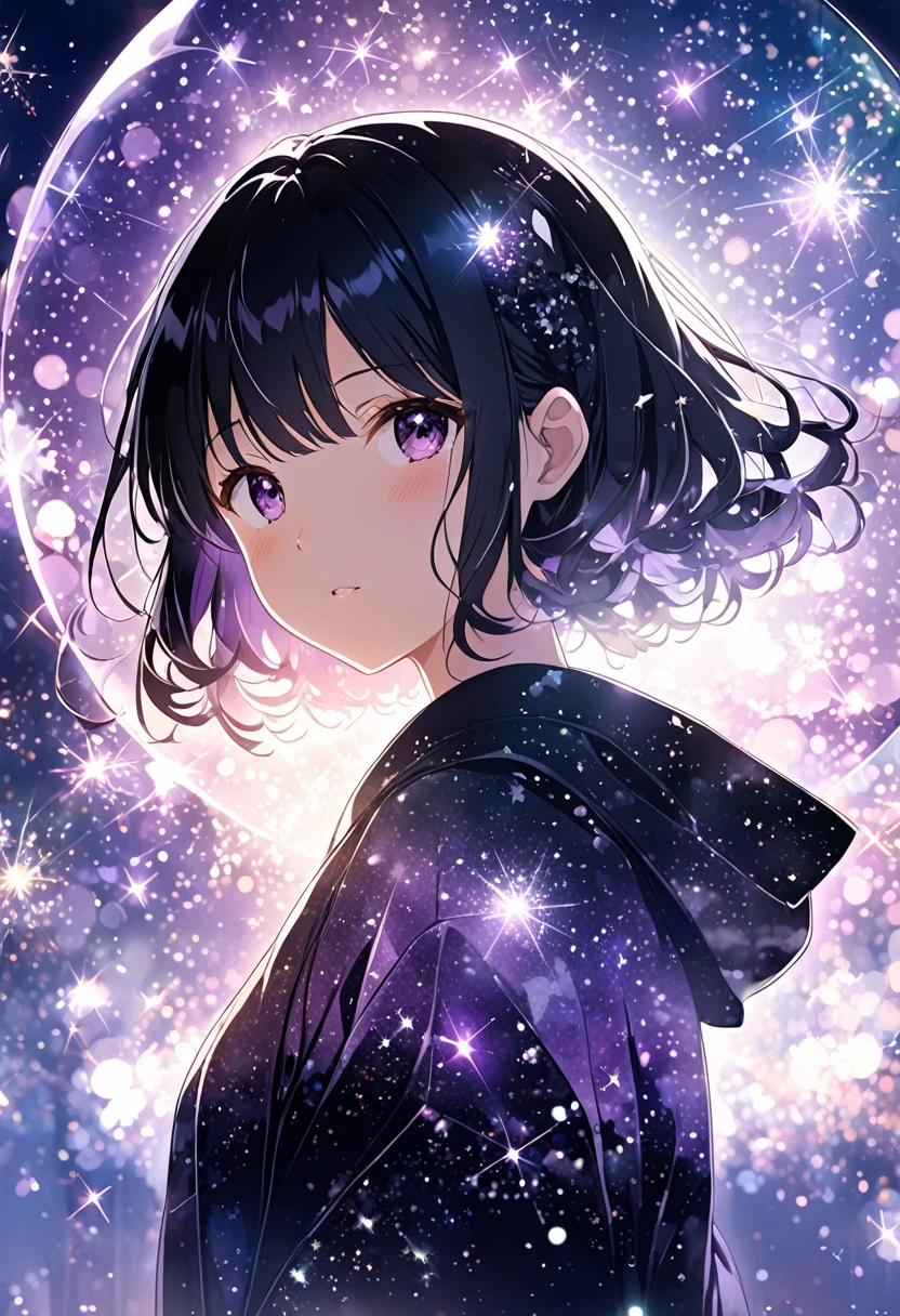 Black Hair、Purple and black robe、magic、Backlight、Double Exposure、Multiple Exposure、
High definition、Transparency、mysterious、Soft Focus、Flare、Flare効果、Glitter、Anime illustration、yurukawa、Dreamy