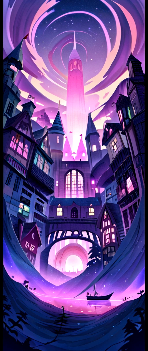 Make the background a city in the style of the Gravity Falls and Star vs the Forces of Evil series with an aerial view