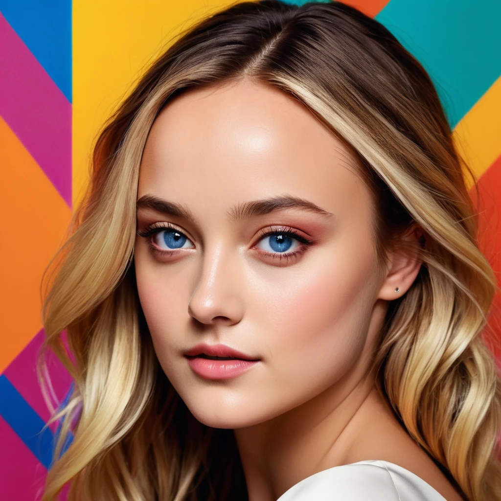 Young woman leighton Meester, Alicia Vikander blonde hair girl, Dakota Fanning,minimalist art, abstract, bold colors, 1girl, beautiful detailed eyes, beautiful detailed lips, extremely detailed face, long eyelashes, portrait, digital painting, oil painting, acrylic, vibrant colors, vivid colors, high contrast, dramatic lighting, cinematic lighting, dramatic shadows, minimalist background, geometric shapes, clean composition, surreal, dreamlike, impressionistic, hyperrealistic, photorealistic, 8k, highres, best quality, masterpiece, symmetrical 