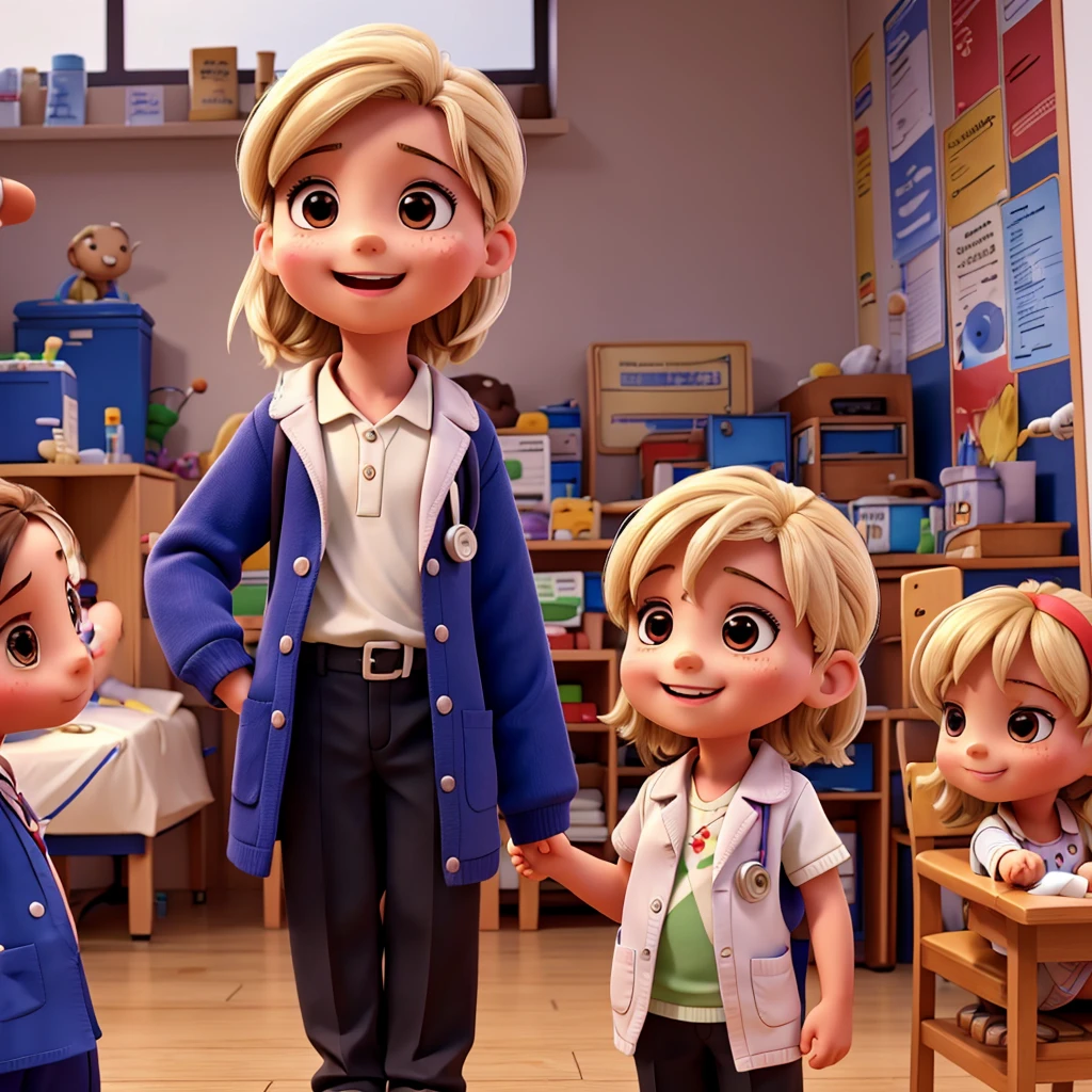 children at the doctor taking injections and being happy