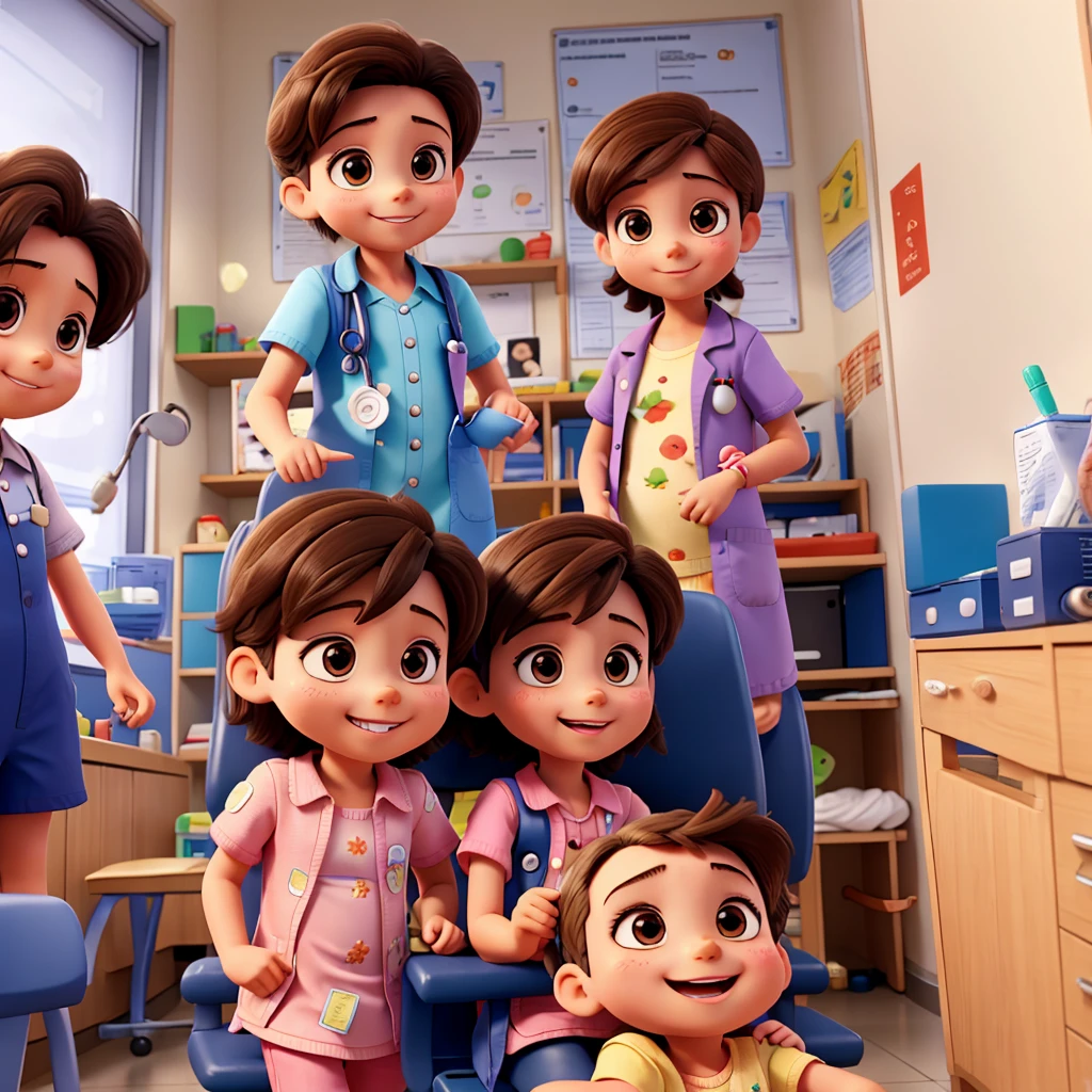 children at the doctor taking injections and being happy