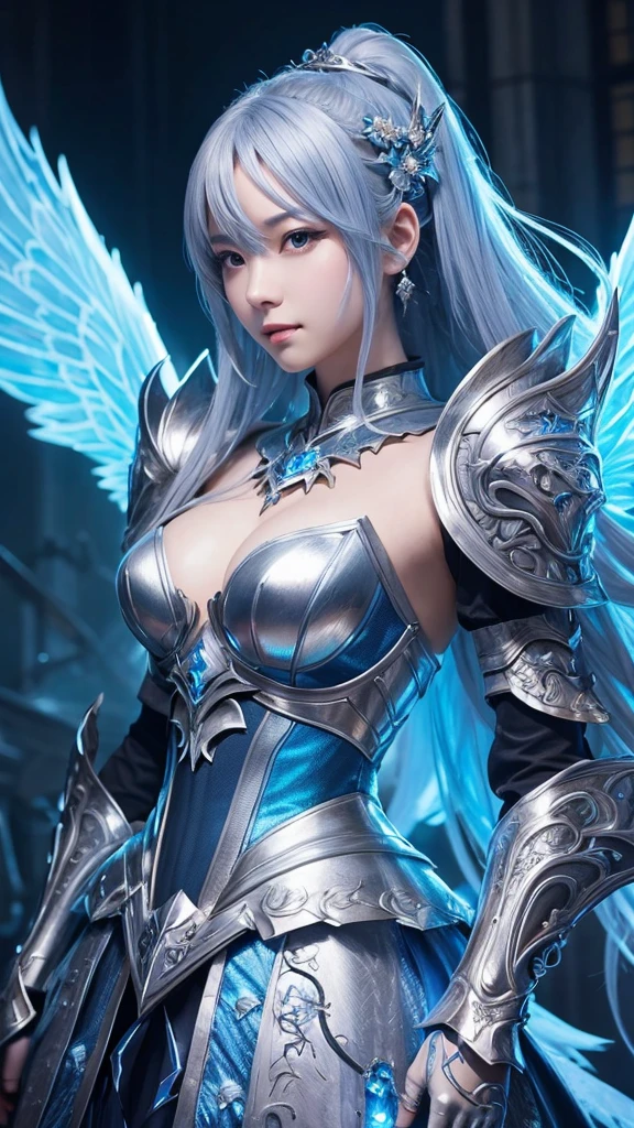 Close-up of woman in silver and blue dress, Chengwei Pan at Art Station, Jan J, Detailed fantasy art, Amazing character art, Fan Art Best Art Station, Magnificent and elaborate character art, Beautiful Armor, Highly detailed art gems, Detailed digital anime art, Art Station pixiv's artgerm, Armor Girl
