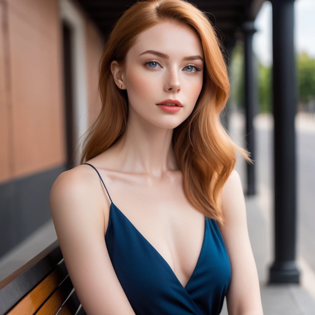 Stacey, A tall, young woman,epiC35mm, 22 years old,  with long shoulders, athletic, lanky female, a strong build and long, freckles, strawberry blonde hair, freckles. Her skin is pale, toned arms,  and a muscular midsection. long legs, She has small breasts, well defined chest, and soft thighs, giving her a delicate and graceful appearance. Her overall look is average in terms of attractiveness, with features that blend in rather than stand out, sitting on a park bench, asymmetrical, bodycon,skirt, Tank top , minimalist art, abstract, bold colors, 1girl, beautiful detailed eyes, beautiful detailed lips, extremely detailed face, long eyelashes, portrait, digital painting, oil painting, acrylic, vibrant colors, vivid colors, high contrast, dramatic lighting, cinematic lighting, dramatic shadows, minimalist background, geometric shapes, clean composition, surreal, dreamlike, impressionistic, hyperrealistic, photorealistic, 8k, highres, best quality, masterpiece, symmetrical 