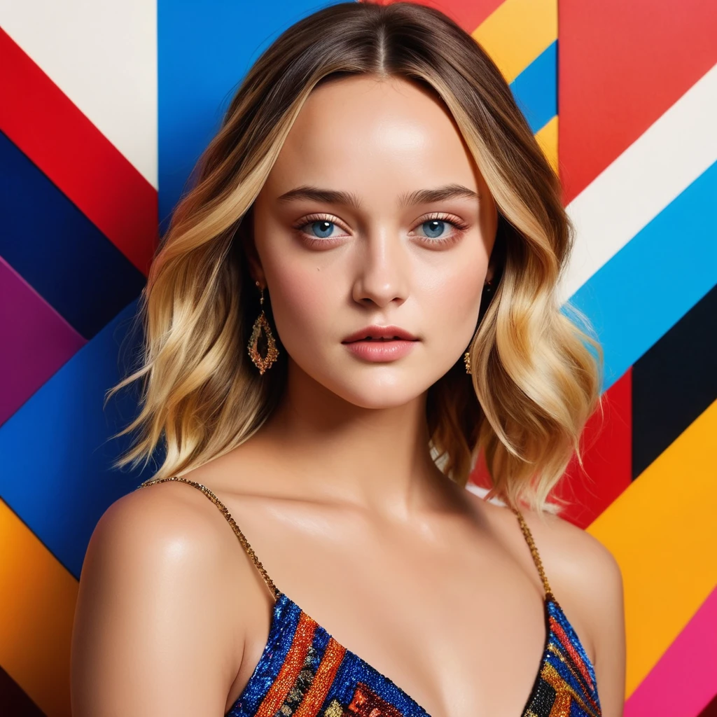 Young woman leighton Meester, Alicia Vikander blonde hair girl, Dakota Fanning,minimalist art, abstract, bold colors, 1girl, beautiful detailed eyes, beautiful detailed lips, extremely detailed face, long eyelashes, portrait, digital painting, oil painting, acrylic, vibrant colors, vivid colors, high contrast, dramatic lighting, cinematic lighting, dramatic shadows, minimalist background, geometric shapes, clean composition, surreal, dreamlike, impressionistic, hyperrealistic, photorealistic, 8k, highres, best quality, masterpiece, symmetrical