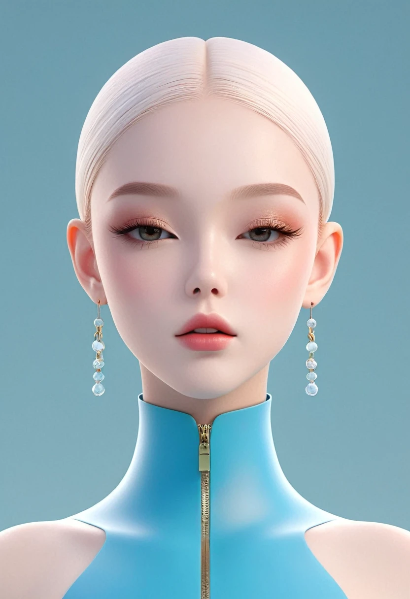 in the style of a 3D digital illustration, girl, front view, symmetric, minimalist, solid background, high resolution and ultrahigh definition, volumetric lighting. --ar 3:4 --niji 6