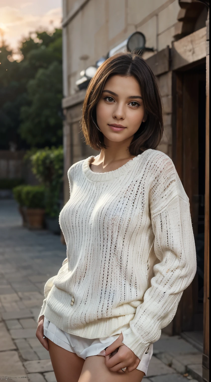 Princesse Pocahontas . Brune Amérindienne. Is a gamerr . Style realiste. Image détaillée.Create an image of a 22-year-old woman with fair skin, straight black hair, brown eyes, expression. She is wearing a red blouse.1 Girl, (Wearing a white summer sweater:1.2), Very beautiful idol portraits,
(RAW Photos, Highest quality), (Realistic, Realistic:1.4), (masterpiece),
, Very detailed, 2k wallpaper, wonderful, finely, Very detailed CG Unity 8K wallpaper, Very detailed, High resolution, Soft Light,
Beautiful detailed girl, Very detaile, Beautiful and sophisticated nose, Finely beautiful , Cinema Lighting,
(Fashion magazine photography:1.3), (Outdoor), (Looking up at the sunset sky),
(short hair),
Complete Anatomy, Slender body, Small breasts, smile