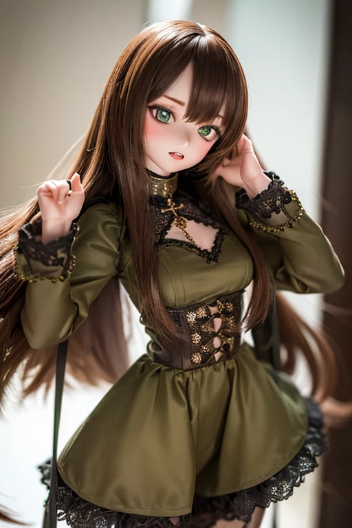 (SFW:2), photorealistic, realistic photo, 8k, ((highest quality)), ((masterpiece)), (extremely detailed), kukolnydom, doll, (woman, 19yo, 19 years old:1.6), solo, ((cowboy shot, standing, slim, slender, skinny, medium breasts, princess dress, tiara, castle)), (green eyes, brown hair, long hair, plastic skin, looking at another, glass eyes, gradient eyes, shining eyes, detailed eyes:1.3)