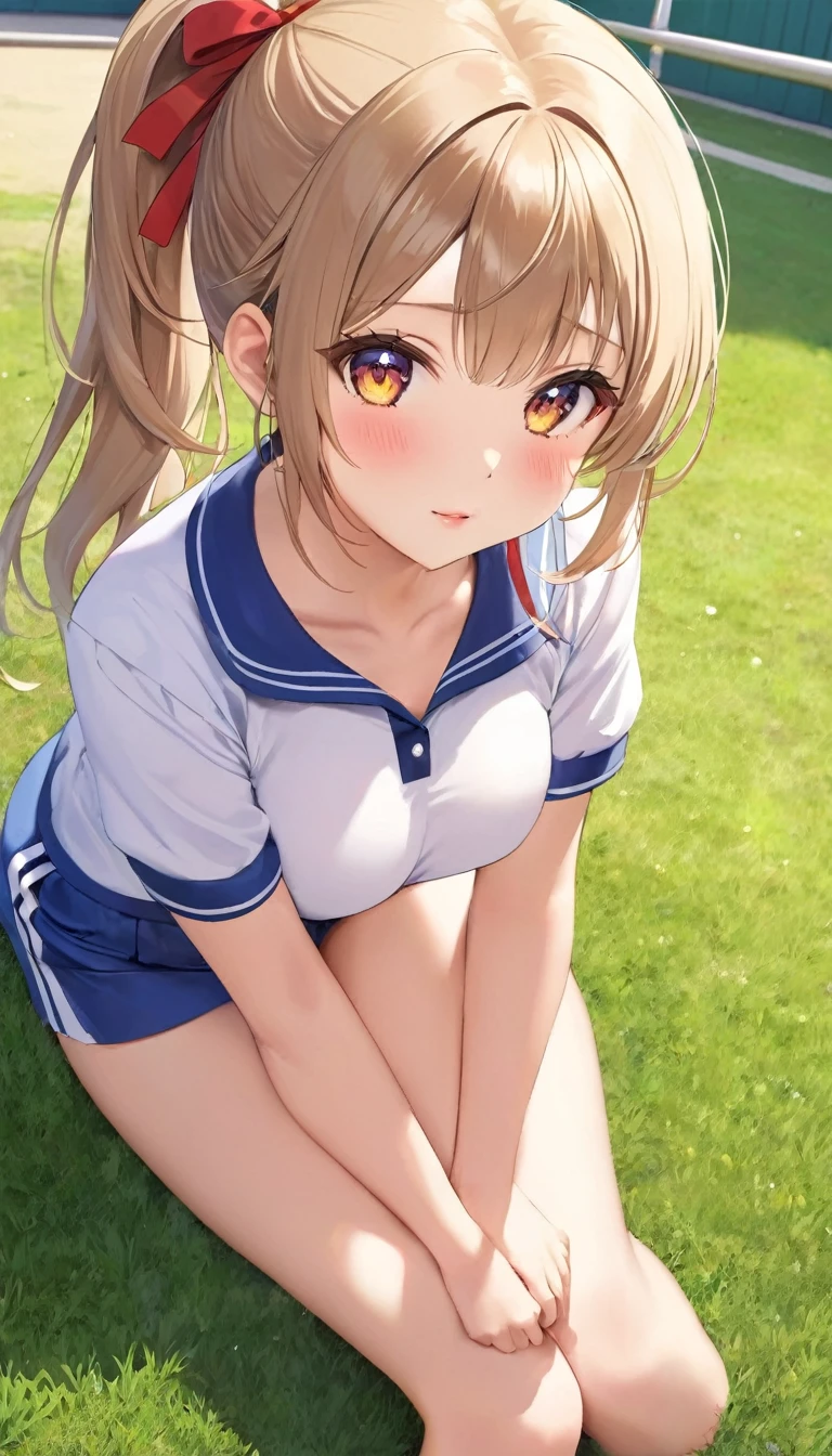 {{{{{16k,Ultra High-resolution realistic photograph of neat virgin first-year junior high school girl's in School-designated gym uniform with junior high ribbon as pretty as a actress in Grass schoolyard, She's in the first year of middle school, but she's too well developed, her cleavage tits are too beautiful, Her bra is showing through under her gym clothes, Aura of being irresistible, but a virgin}}}}},{{Extremely detailed}},{{{{{dye her cheeks flush and integrated her head pure small, thick lips, Enchanting thick gross idol's Lips}}}}},{{{{{the bang ponytail hair}}}}},{{{{{She get more attractive and smoother her body, her expression and appearance are transformed into that of a pure, Her white tits are so fluffy, and are depicted in great detail, but her sex appeal from her cleavage fills the schoolyard, her bodyline and tits and hips are getting cuter and cuter, She has been reborn as a pretty one-in-a-thousand-year girl with a sparkling aura of cuteness}}}}}