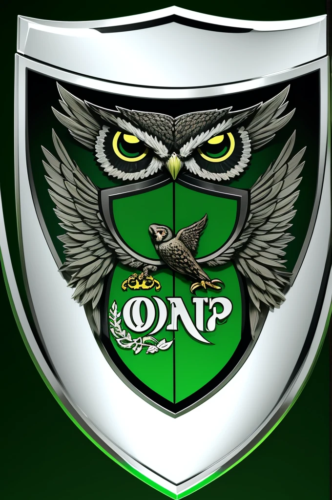 A shield of a football club with the name Owl FC, in green and black, without a giant owl on the shield and a transparent background 