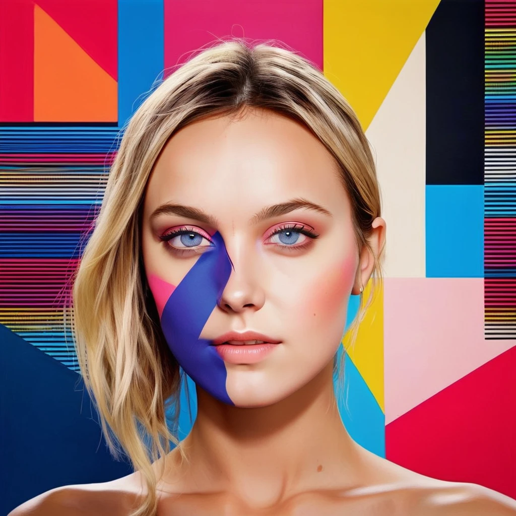 Young woman leighton Meester, Alicia Vikander blonde hair girl, Dakota Fanning,minimalist art, abstract, bold colors, 1girl, beautiful detailed eyes, beautiful detailed lips, extremely detailed face, long eyelashes, portrait, digital painting, oil painting, acrylic, vibrant colors, vivid colors, high contrast, dramatic lighting, cinematic lighting, dramatic shadows, minimalist background, geometric shapes, clean composition, surreal, dreamlike, impressionistic, hyperrealistic, photorealistic, 8k, highres, best quality, masterpiece, symmetrical