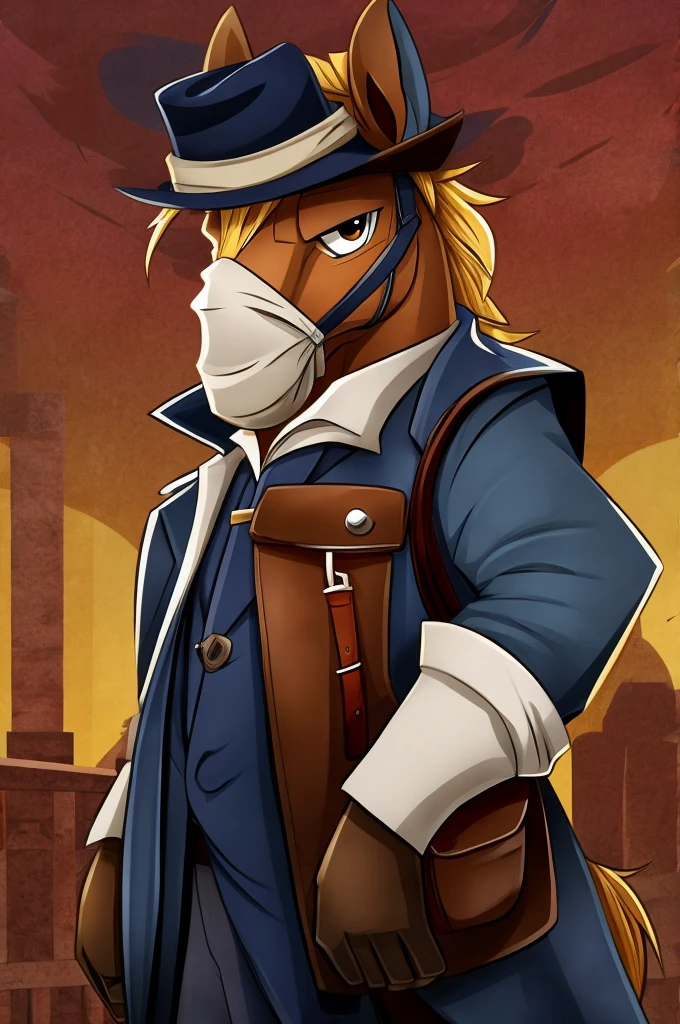 a horse,Cartoon version of pony,Imitate the bandits in CS,Wearing a gangster hat,Only two eyes are exposed,Cover your face