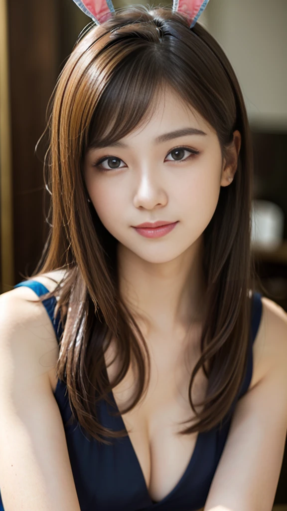 masterpiece, Highest quality, Realistic, Highly detailed CG integrates 8K, 8K,(Very beautiful face, Beautiful Lips, Beautiful Eyes), Exquisitely detailed face,1 Girl, Very beautiful girl,Exquisite eye makeup,Subtle eye detail,The best example of four fingers and one thumb,Toned figure,Nice and beautiful smile,明るいLong Hair,transparent, Quality hair,(masterpiece, Highest quality:1.2),alone,The eyes are exquisite and delicate,Brown Hair、Long Hair、Pink Lips,blue eyes,Big Breasts、Wavy Hair、(((Bunny girl、pub)))、Japanese、25-year-old female