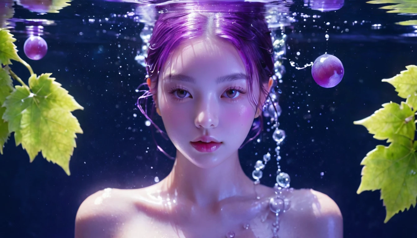 Summer Purple Grape Girl,Dopamine age, Cool summer days,Ice cubes,The watery girl,Delicate skin,Hydration,Shiny,Shiny,dream,Front view,bust,pearl,Purple grape fruit