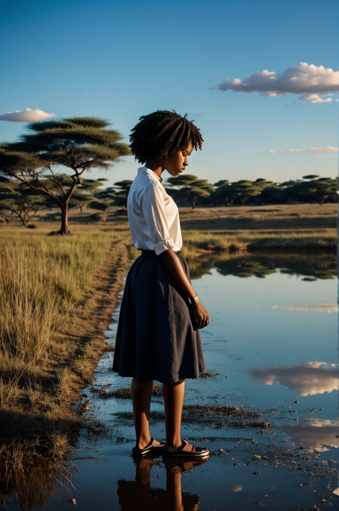 African American girl reflecting alone