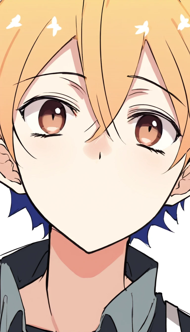 anime style boy, eyes closed, mouth close expression,